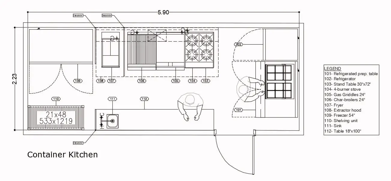 Small Container Kitchen Layout Plan 211602 - INOX KITCHEN DESIGN