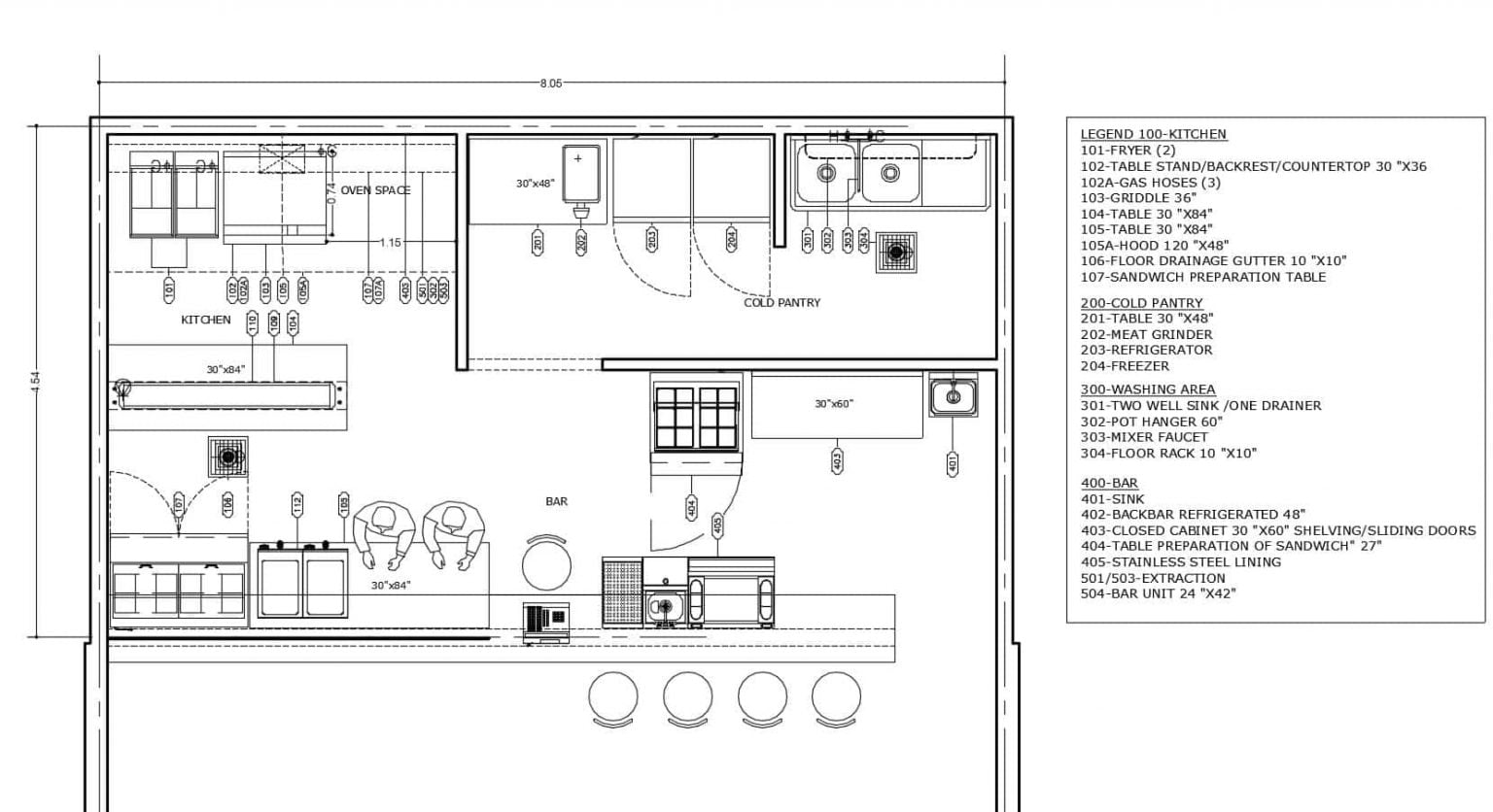 Display Kitchen With Front Bar Layout Plan 1105211 - INOX KITCHEN DESIGN